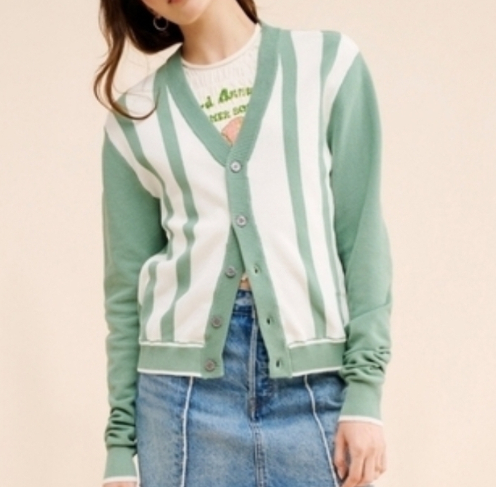 Women's Men's Classic Cardigan Urban Outfitters Green and White Stripe UNISEX XS